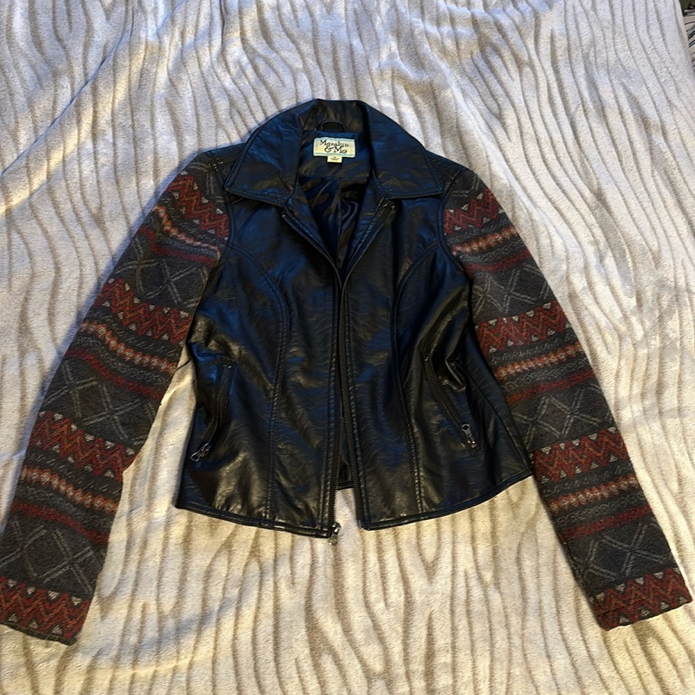 Maralyn & Me Vegan-Leather Moto Mixed Media Jacket 
 Medium (M)
